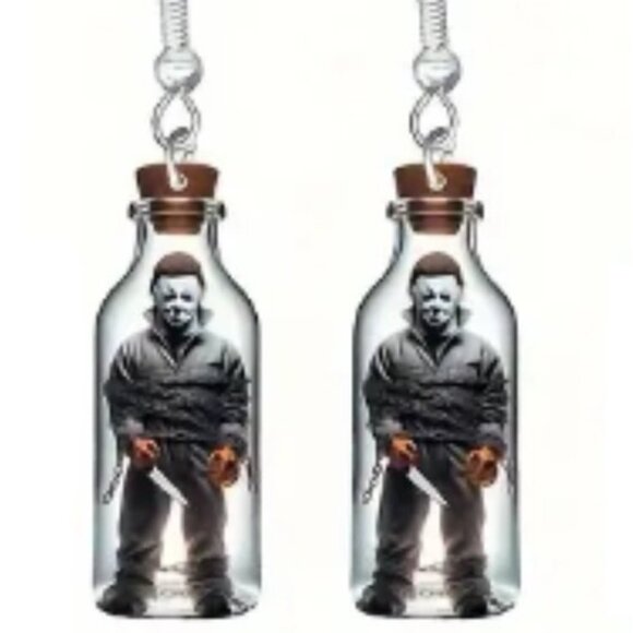 ❤️MICHAEL MEYERS BOTTLE DROP & DANGLE HALLOWEEN EARRING - FACTORY SEALED - NEW - Picture 1 of 7